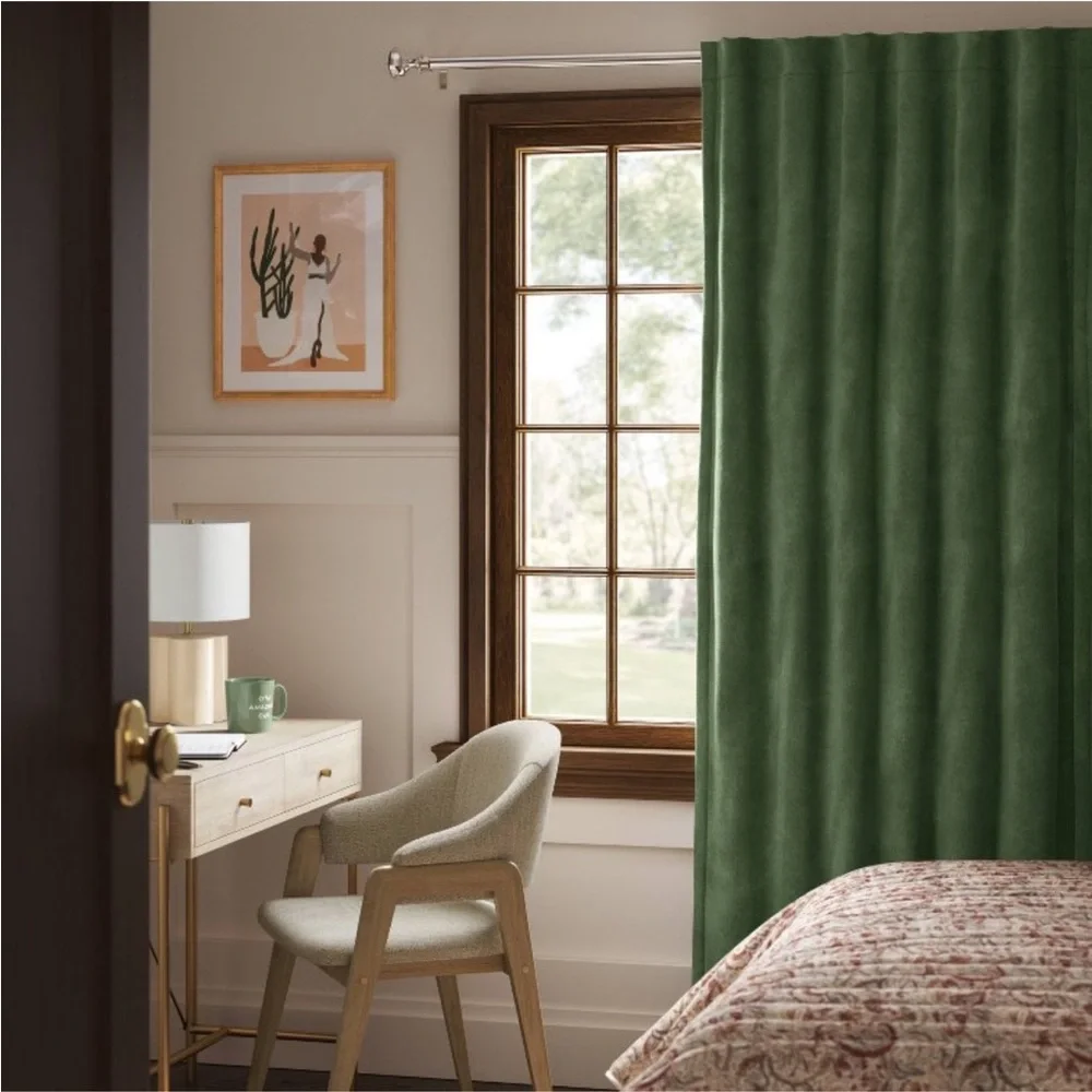 THRESHOLD NWT 2pc blackout velvet curtain panels -green -63”